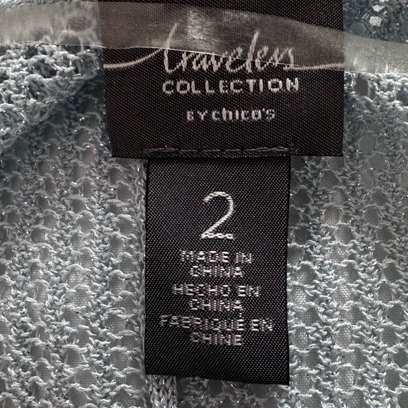 CHICO’S Travelers Collection Women’s Sz 2(L) Blue Sparkle Open Front Sweater - Picture 8 of 8